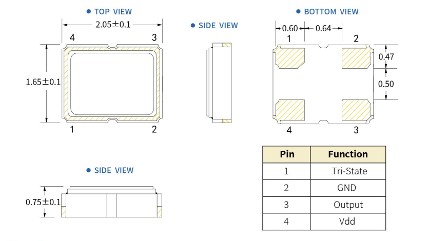 低功耗晶振&mdash;1CKL - 尺寸图